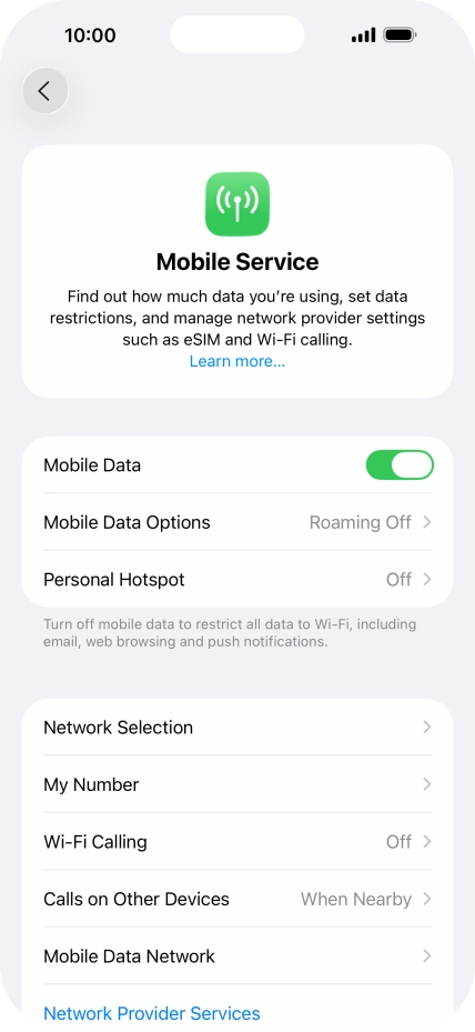 Press Mobile Data Options. Press Mobile Data Options.