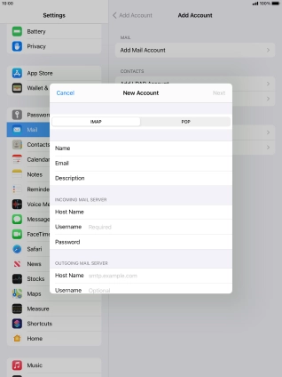 Press Username and key in the username for your email account. Press Username and key in the username for your email account.