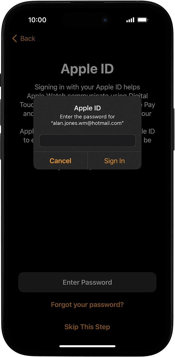 On your phone: Key in the password for your Apple ID and press Sign In.