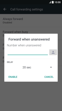 If you divert missed calls, you need to select a delay for the divert. Press the drop down list below 