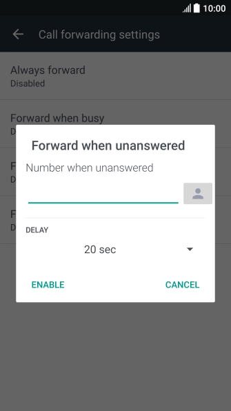 If you divert missed calls, you need to select a delay for the divert. Press the drop down list below 