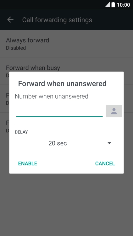 If you divert missed calls, you need to select a delay for the divert. Press the drop down list below 