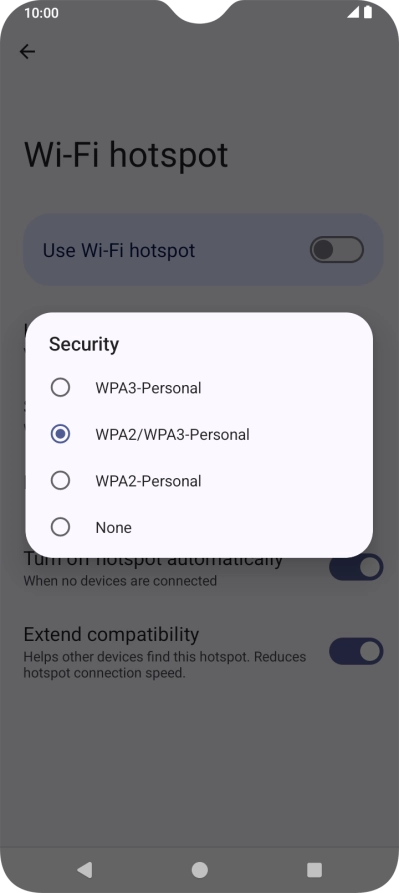 Press WPA3-Personal to password protect your Wi-Fi hotspot.