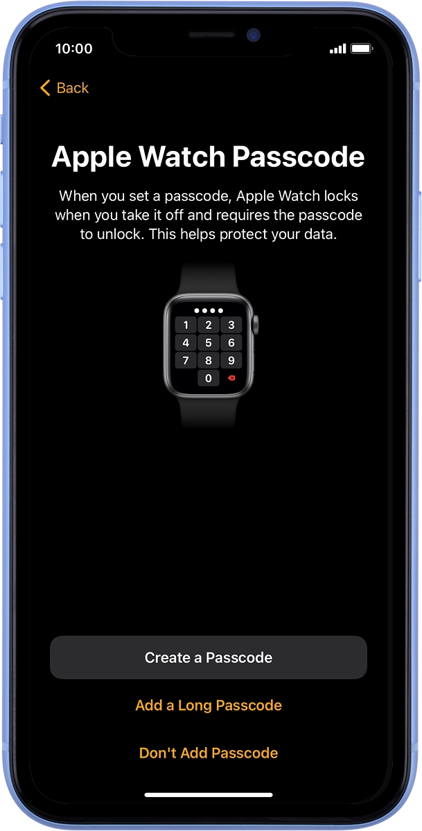 On your phone: Follow the instructions on the screen to turn on use of phone lock code or press Don't Add Passcode.