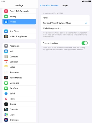 Press the required setting to turn the function on or off.