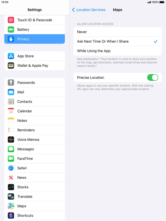 Press the required setting to turn the function on or off.