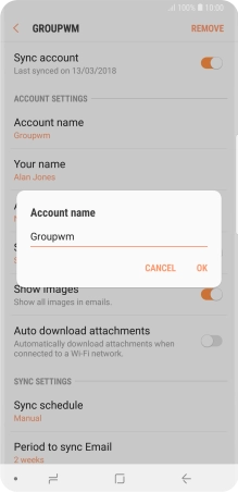 Key in the required name for the email account and press OK.