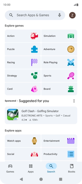 Press the search field.