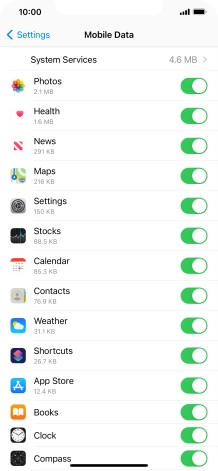 The data usage for each application is displayed below the name of the application.