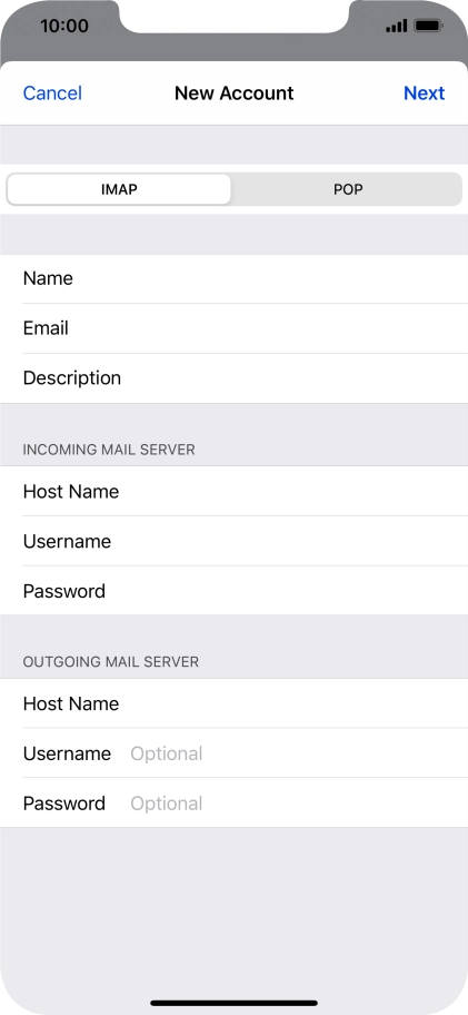 Press Username and key in the username for your email account. Please note that if you're using Vodafone's outgoing server, leave the username field empty.