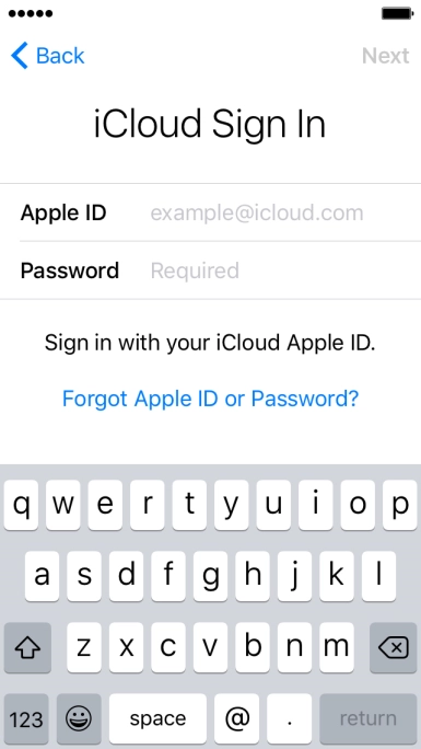Press example@icloud.com and key in the username for your Apple ID.