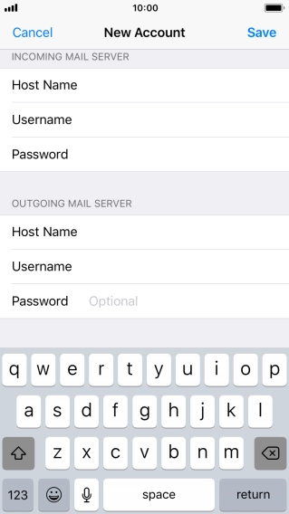 Press Password and key in the password for your email account. Please note that if you're using Vodafone's outgoing server, leave the password field empty.