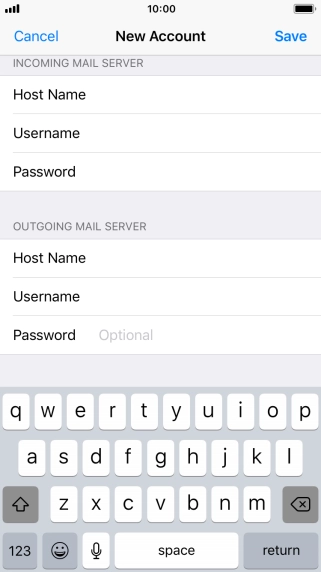 Press Password and key in the password for your email account. Please note that if you're using Vodafone's outgoing server, leave the password field empty.