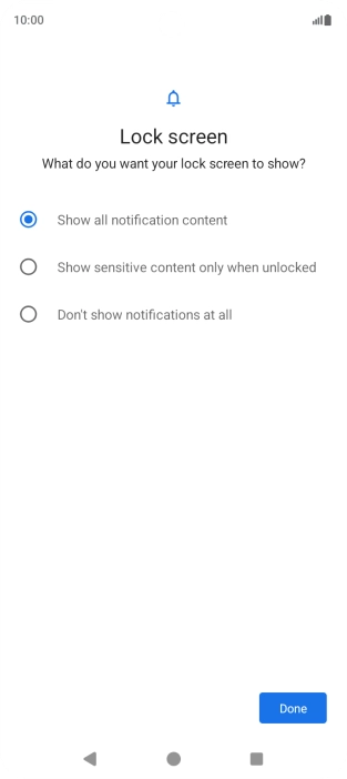 Press the required setting.