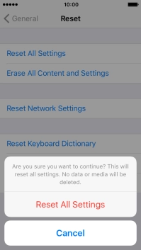 Press Reset All Settings. Wait a moment while the factory default settings are restored. 
Follow the instructions on the screen to set up your phone and prepare it for use.