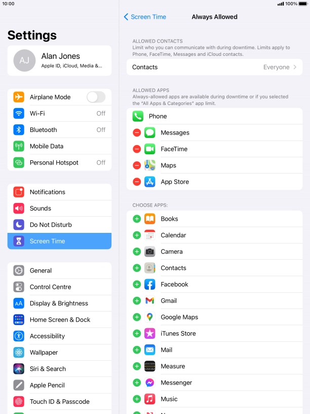 Press the remove icon next to the required app to remove it from the list of allowed apps during Downtime.