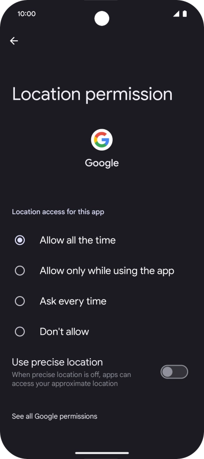 Press the required setting.