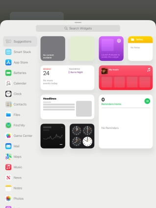 Press the required widget. Press the required widget.