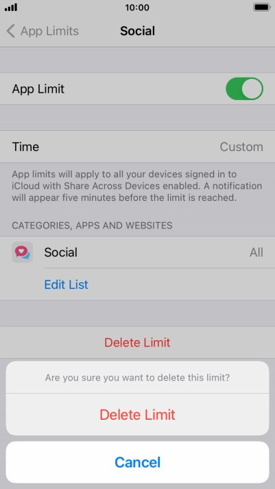 Press Delete Limit.