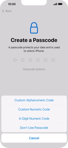Follow the instructions on the screen to turn on use of phone lock code or press Don't Use Passcode.