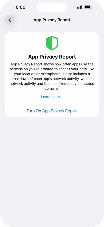 Press Turn On App Privacy Report to turn on the function.