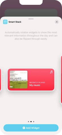 Slide your finger right or left on the screen to select the required widget size.