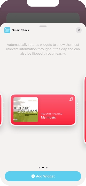 Slide your finger right or left on the screen to select the required widget size.