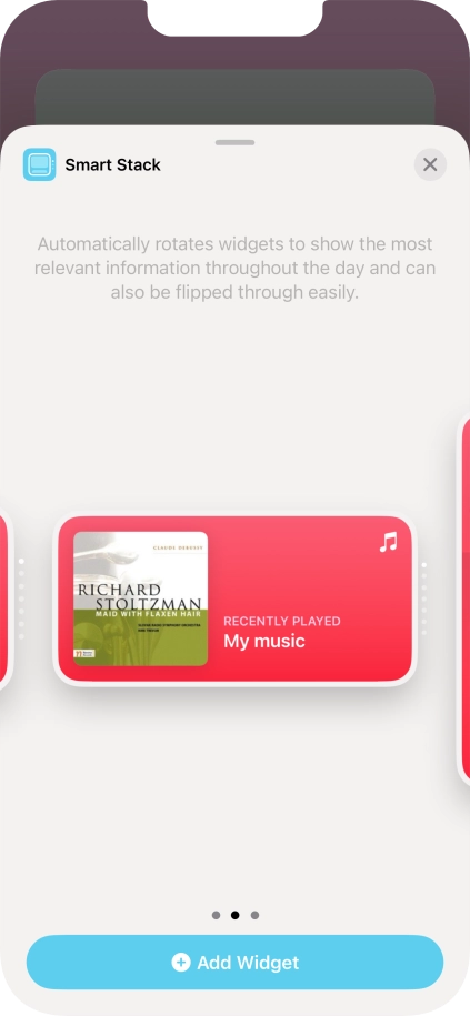 Slide your finger right or left on the screen to select the required widget size.