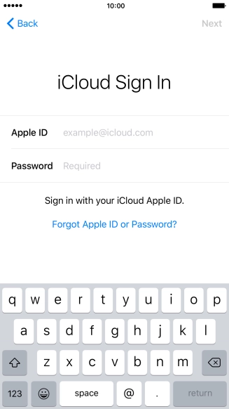 Press example@icloud.com and key in the username for your Apple ID.