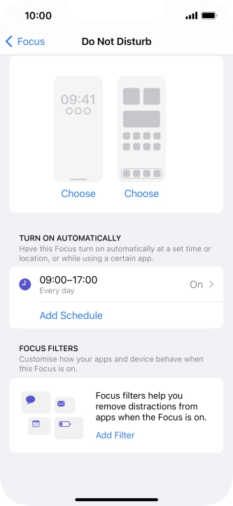 Press Add Schedule and follow the instructions on the screen to select settings for automatic activation of Do Not Disturb.