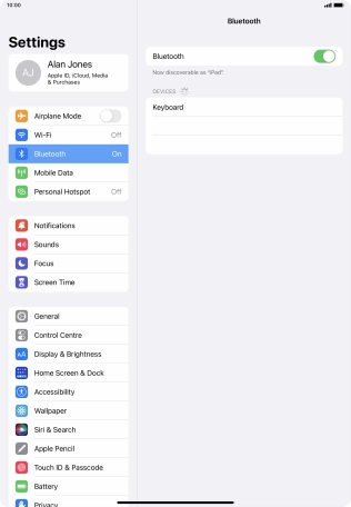 Press the required Bluetooth device and follow the instructions on the screen to pair the device with your tablet.