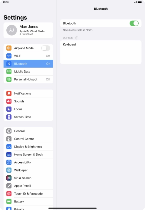 Press the required Bluetooth device and follow the instructions on the screen to pair the device with your tablet.