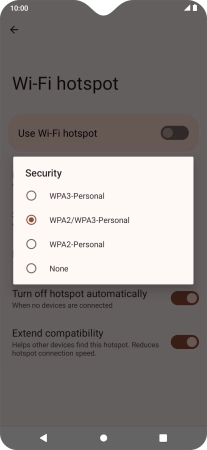 Press WPA3-Personal to password protect your Wi-Fi hotspot.
