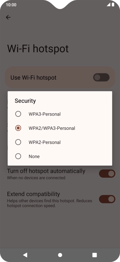Press WPA3-Personal to password protect your Wi-Fi hotspot.