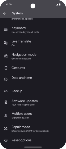 Press Reset options.