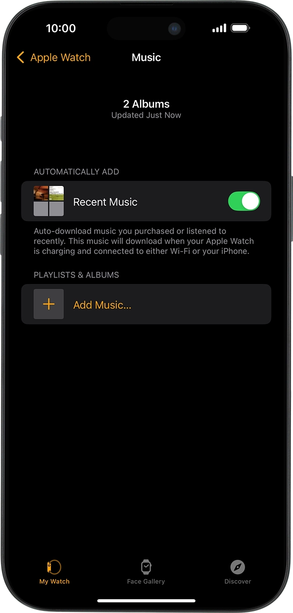 On your phone: Press Add Music... and go to the required playlist or album.