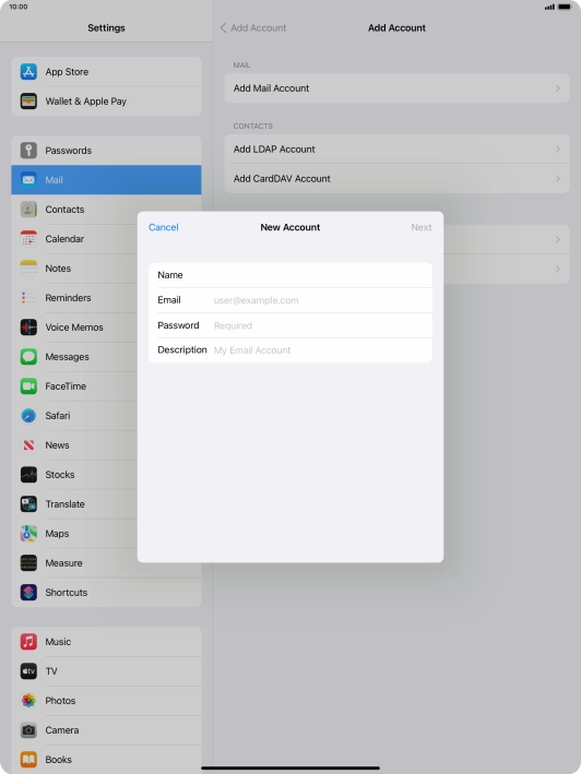Press Email and key in your email address.