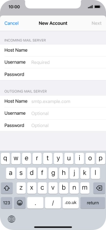 Press Username and key in the username for your email account.