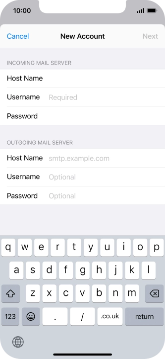 Press Username and key in the username for your email account.