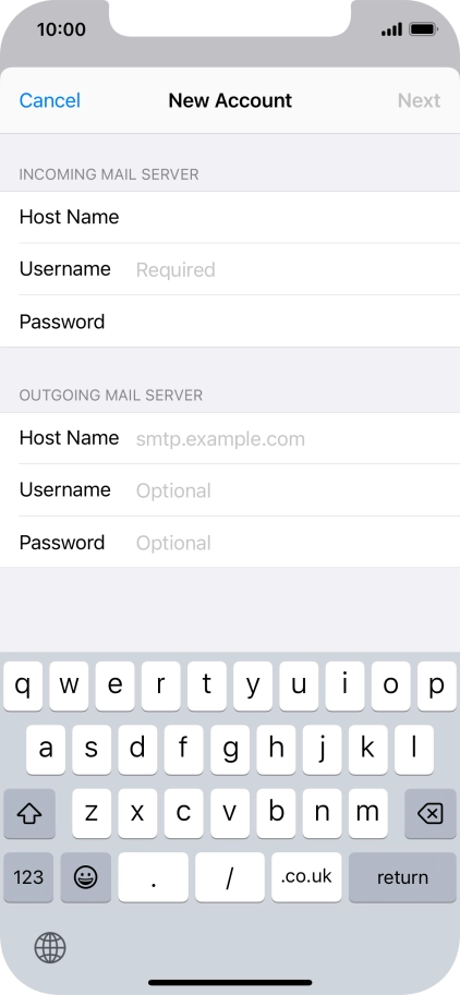 Press Username and key in the username for your email account.
