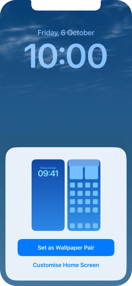 To use the same colour theme on the home screen, press Set as Wallpaper Pair.