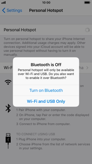 If Wi-Fi is turned on, press Wi-Fi and USB Only.