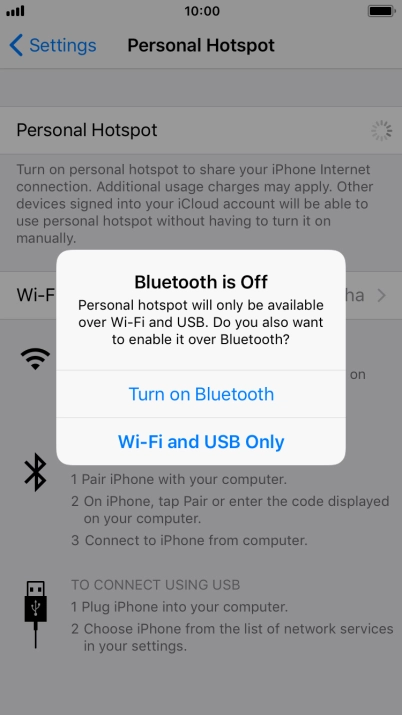 If Wi-Fi is turned on, press Wi-Fi and USB Only.