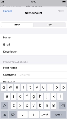 Press Username and key in the username for your email account.