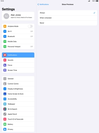 To select notification preview on the lock screen, press Always.