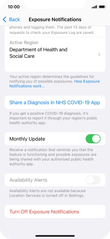 Press Turn Off Exposure Notifications.