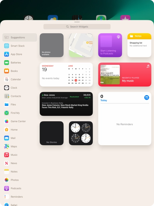 Press the required widget.