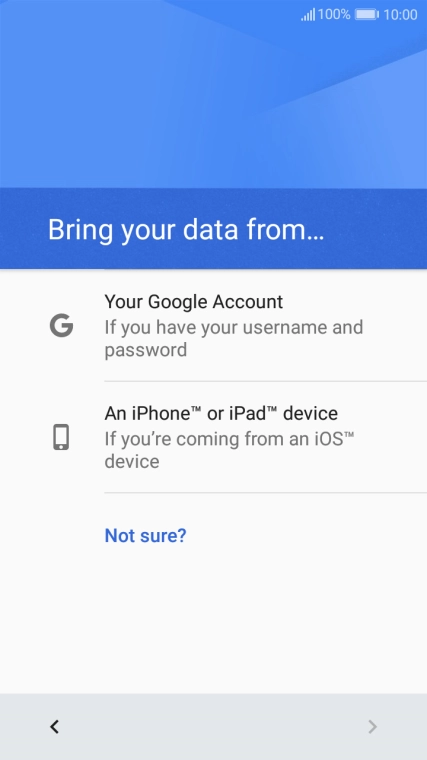Press the required setting and follow the instructions on the screen to transfer the content from the other phone and finish the activation of your phone.