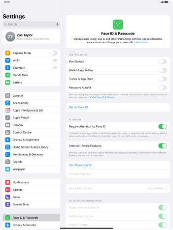 Press Turn Passcode On and key in a lock code of your own choice twice.