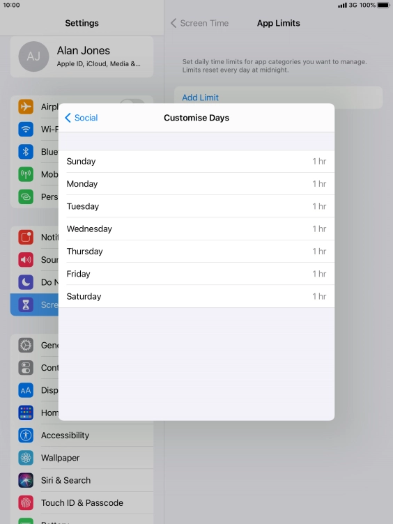 Press the required days.
